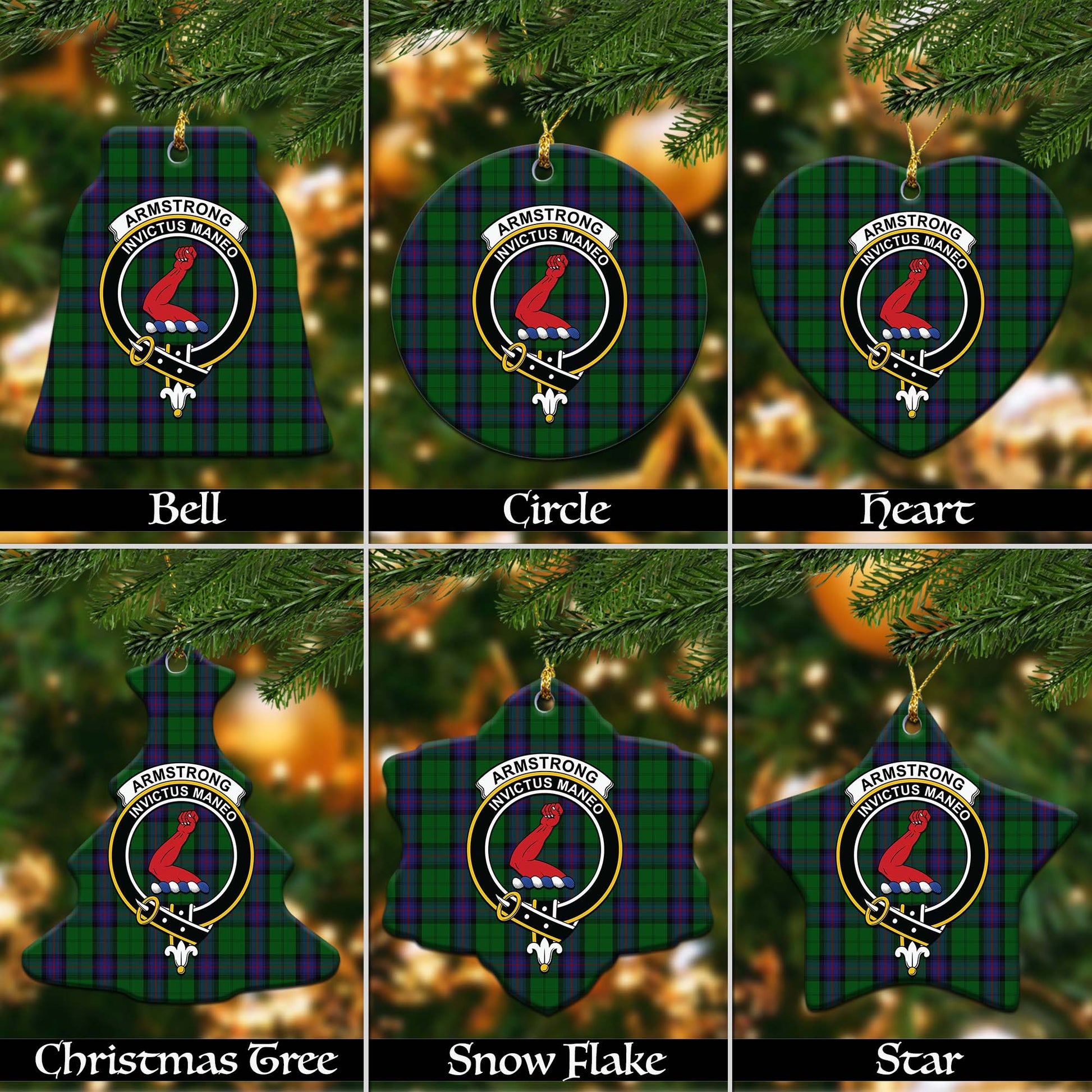 Armstrong Tartan Christmas Ornaments with Family Crest Ceramic Bell Pack 1: ornament * 1 piece - Tartanvibesclothing