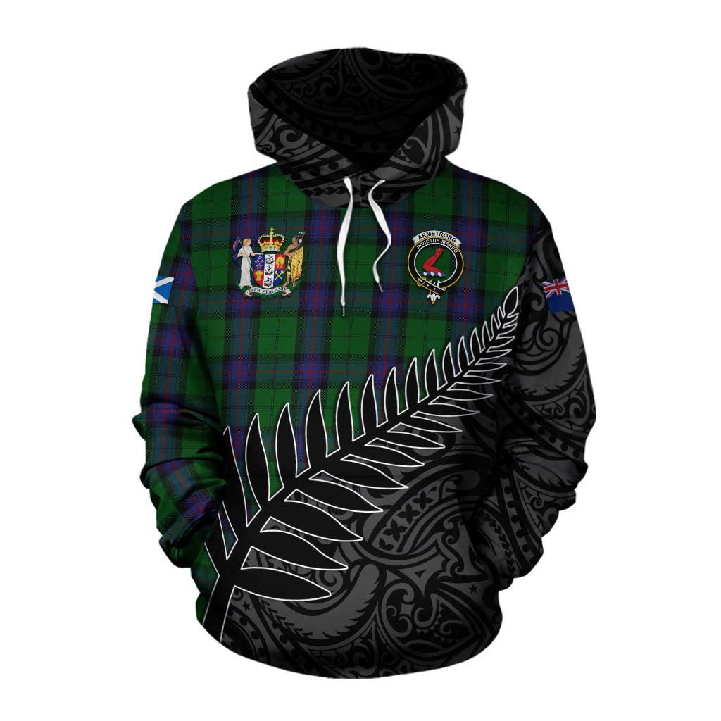 Tartan Vibes Clothing Armstrong Crest Tartan Cotton Hoodie with New Zealand Silver Fern Half Style