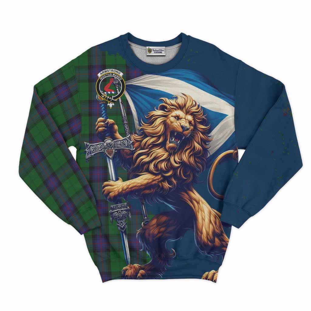 Tartan Vibes Clothing Armstrong Tartan Family Crest Sweatshirt with Scottish Majestic Lion