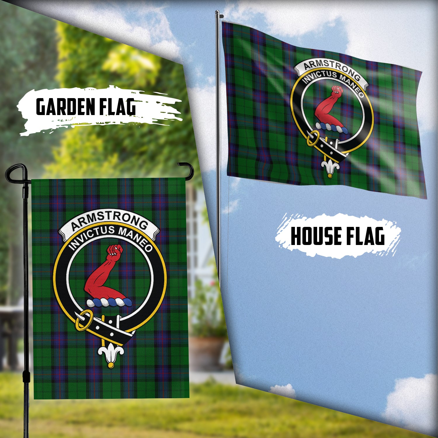 Armstrong Tartan Flag with Family Crest Garden Flag (Vertical) - Tartan Vibes Clothing