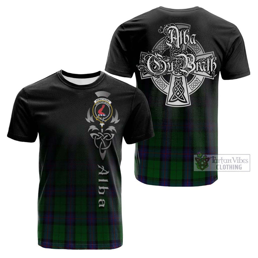 Tartan Vibes Clothing Armstrong Tartan Cotton T-shirt Featuring Alba Gu Brath Family Crest Celtic Inspired