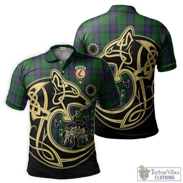 Armstrong Tartan Polo Shirt with Family Crest Celtic Wolf Style