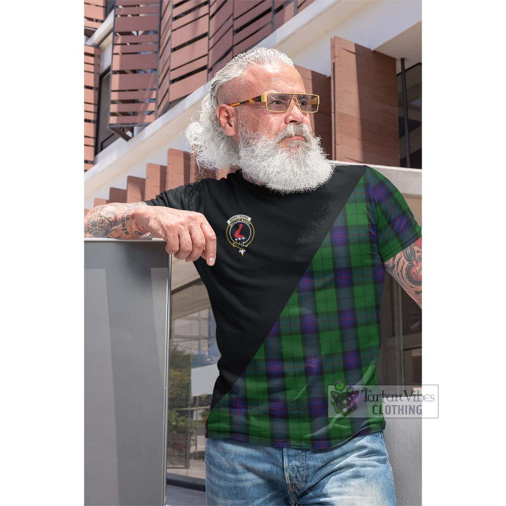 Tartan Vibes Clothing Armstrong Tartan Cotton T-shirt with Family Crest and Military Logo Style