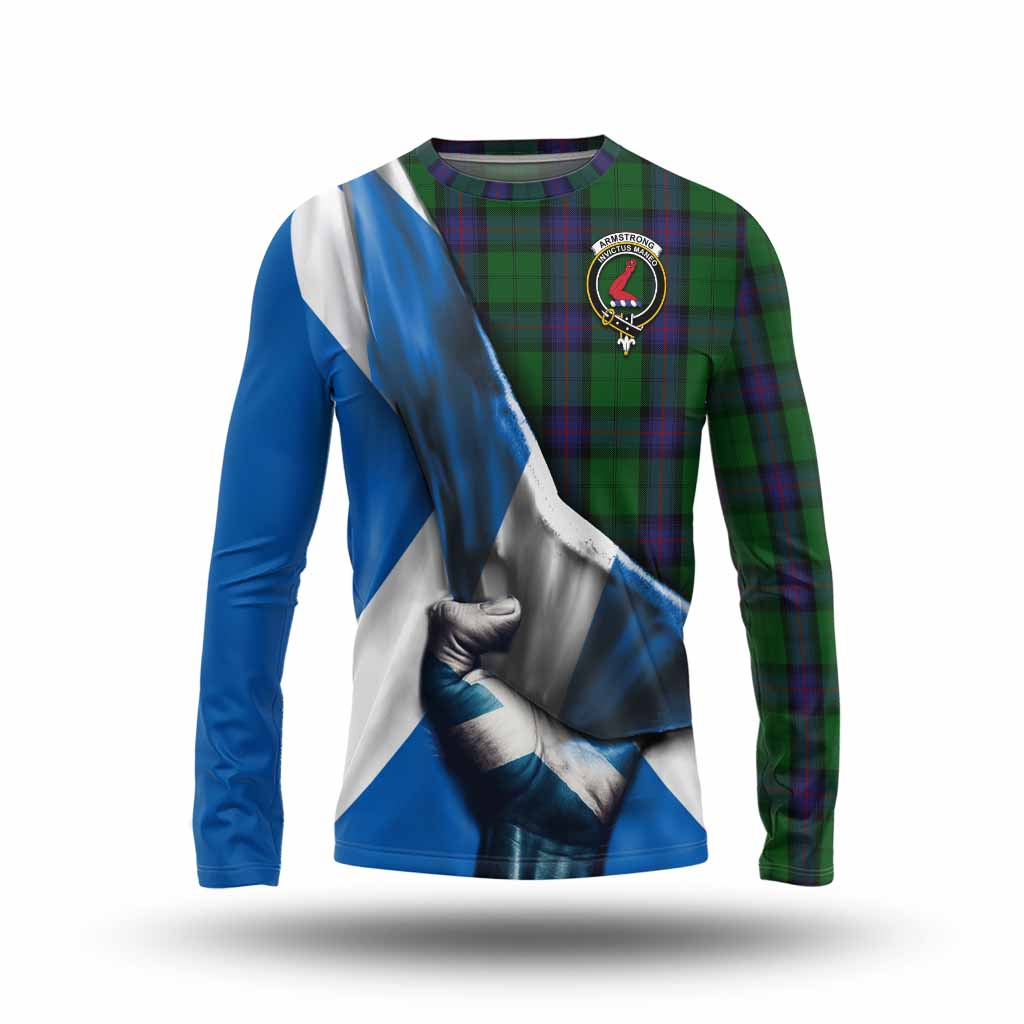 Tartan Vibes Clothing Armstrong Tartan Long Sleeve T-Shirt with Family Crest Scotland Patriotic Style