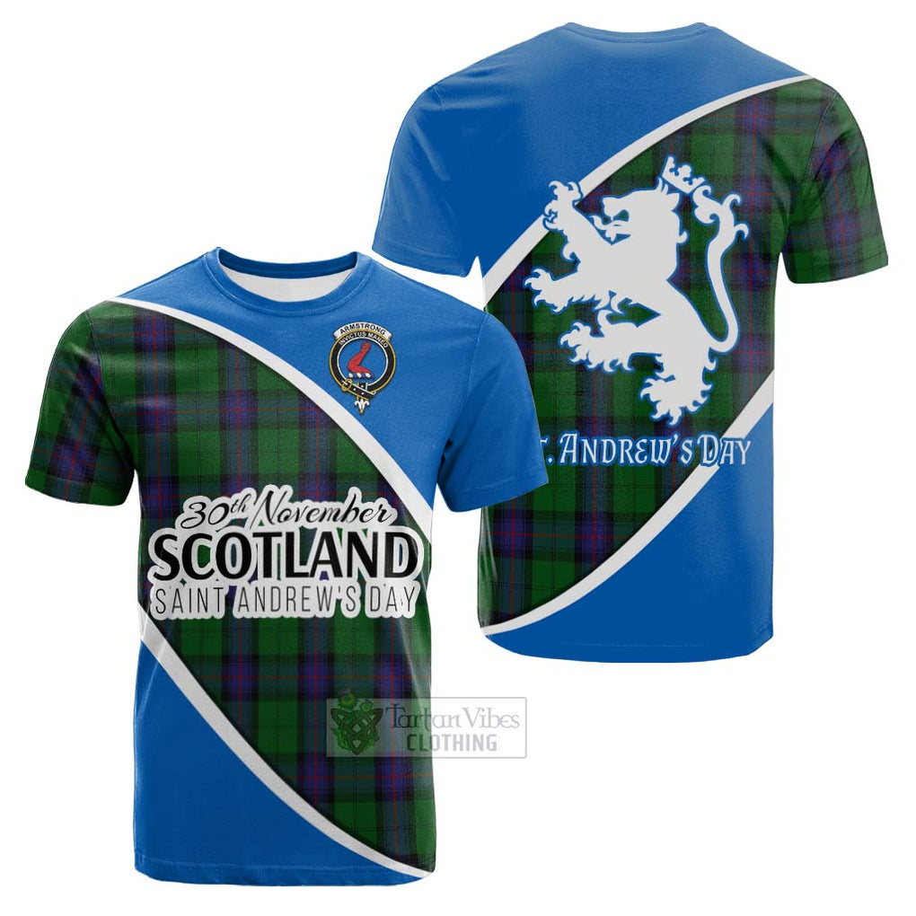 Tartan Vibes Clothing Armstrong Family Crest Tartan Cotton T-shirt Celebrate Saint Andrew's Day in Style