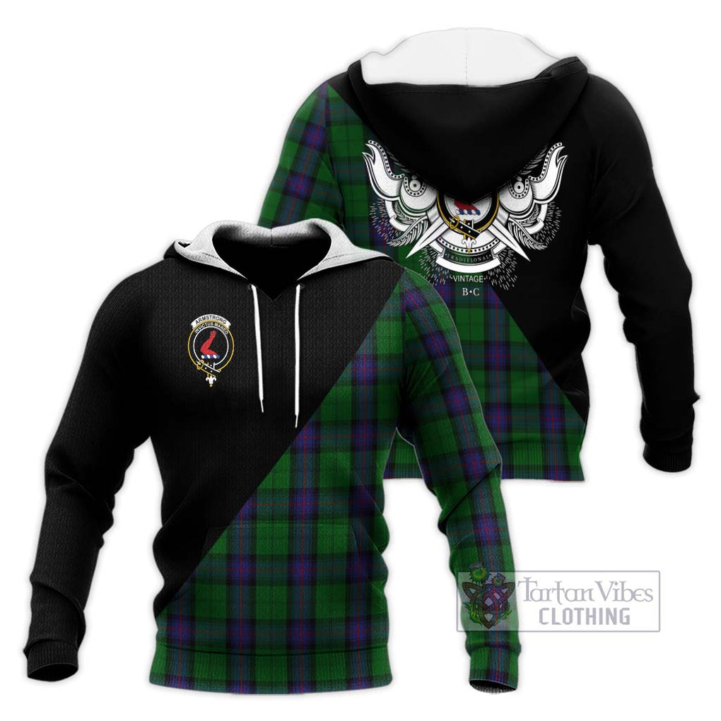 Armstrong Tartan Knitted Hoodie with Family Crest and Military Logo Style Unisex Knitted Pullover Hoodie - Tartanvibesclothing Shop