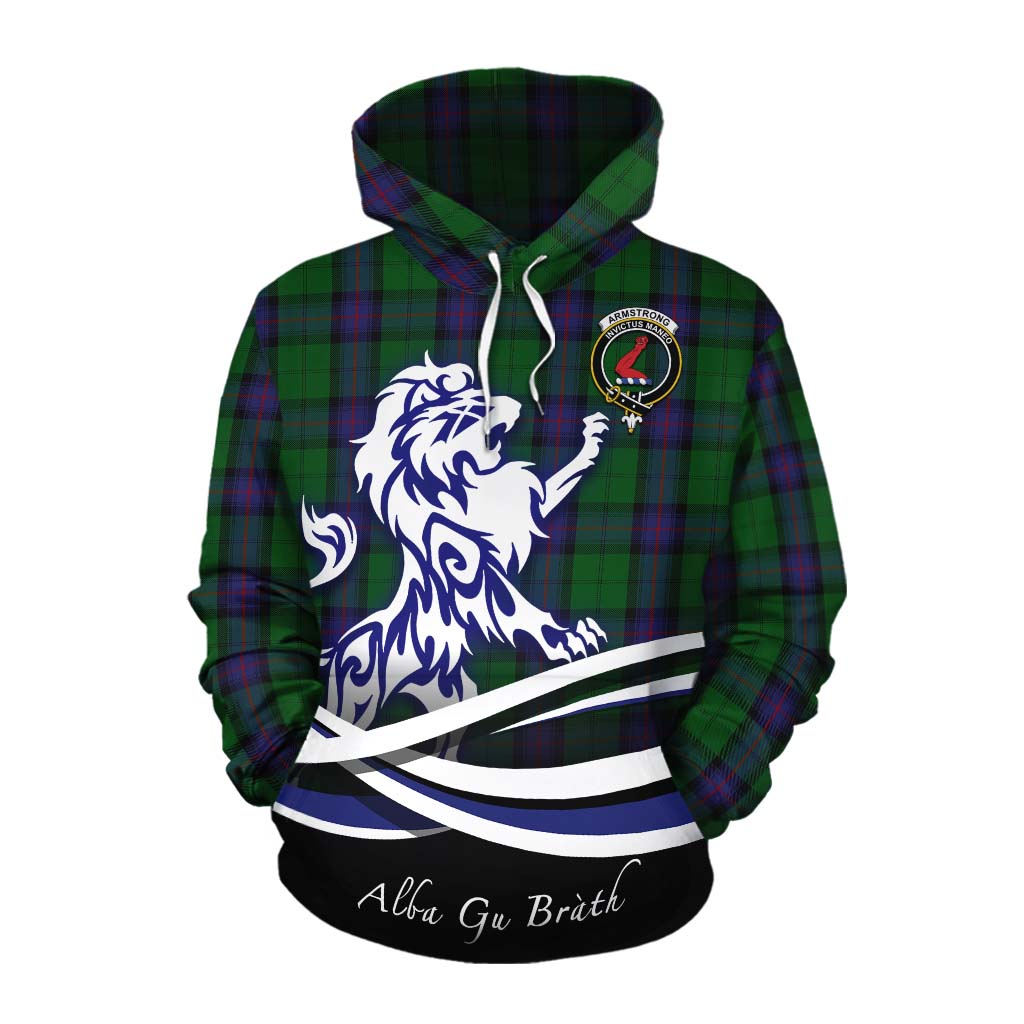 Tartan Vibes Clothing Armstrong Tartan Cotton Hoodie with Alba Gu Brath Regal Lion Emblem