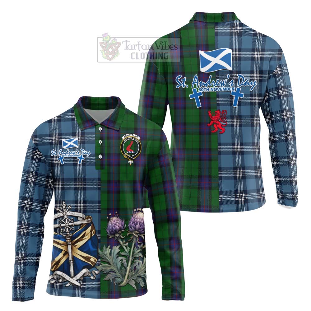 Tartan Vibes Clothing Armstrong Tartan Long Sleeve Polo Shirt Happy St. Andrew's Day Half Tartan Style