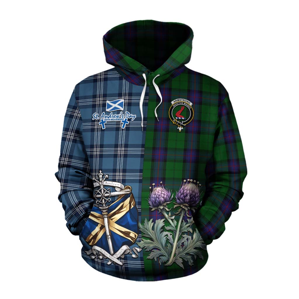 Tartan Vibes Clothing Armstrong Tartan Cotton Hoodie Happy St. Andrew's Day Half Tartan Style