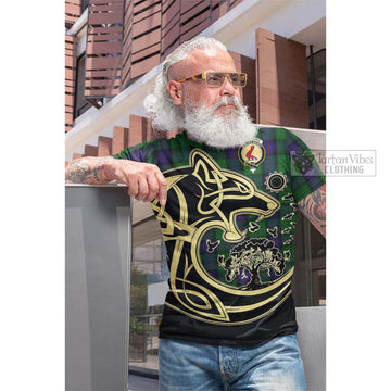 Armstrong Tartan Cotton T-shirt with Family Crest Celtic Wolf Style