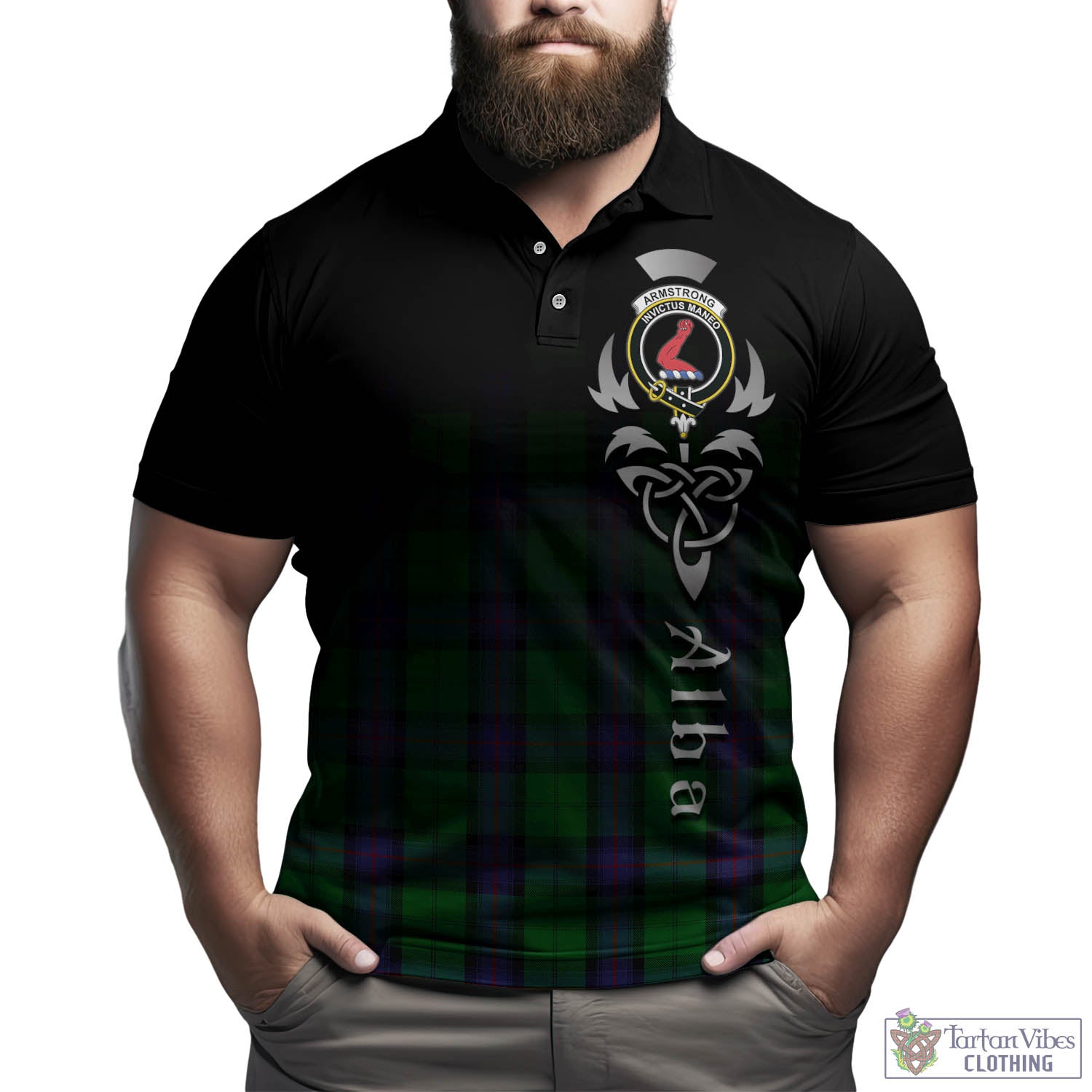 Tartan Vibes Clothing Armstrong Tartan Polo Shirt Featuring Alba Gu Brath Family Crest Celtic Inspired