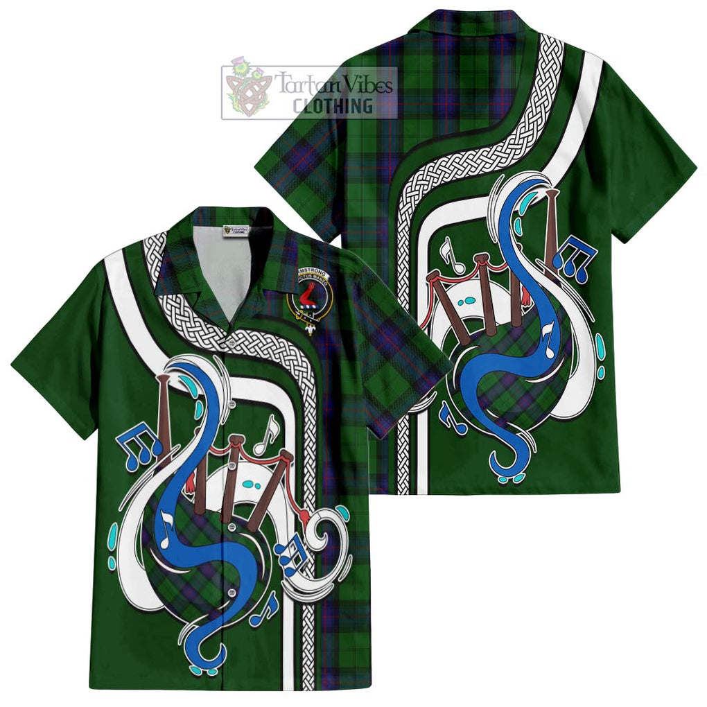 Armstrong Tartan Short Sleeve Button Shirt with Epic Bagpipe Style Kid - Tartanvibesclothing Shop