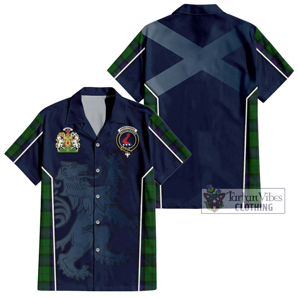 Armstrong Tartan Short Sleeve Button Shirt with Family Crest and Lion Rampant Vibes Sport Style Kid - Tartan Vibes Clothing