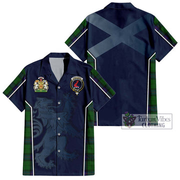 Armstrong Tartan Short Sleeve Button Shirt with Family Crest and Lion Rampant Vibes Sport Style