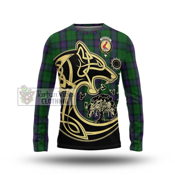 Armstrong Tartan Long Sleeve T-Shirt with Family Crest Celtic Wolf Style