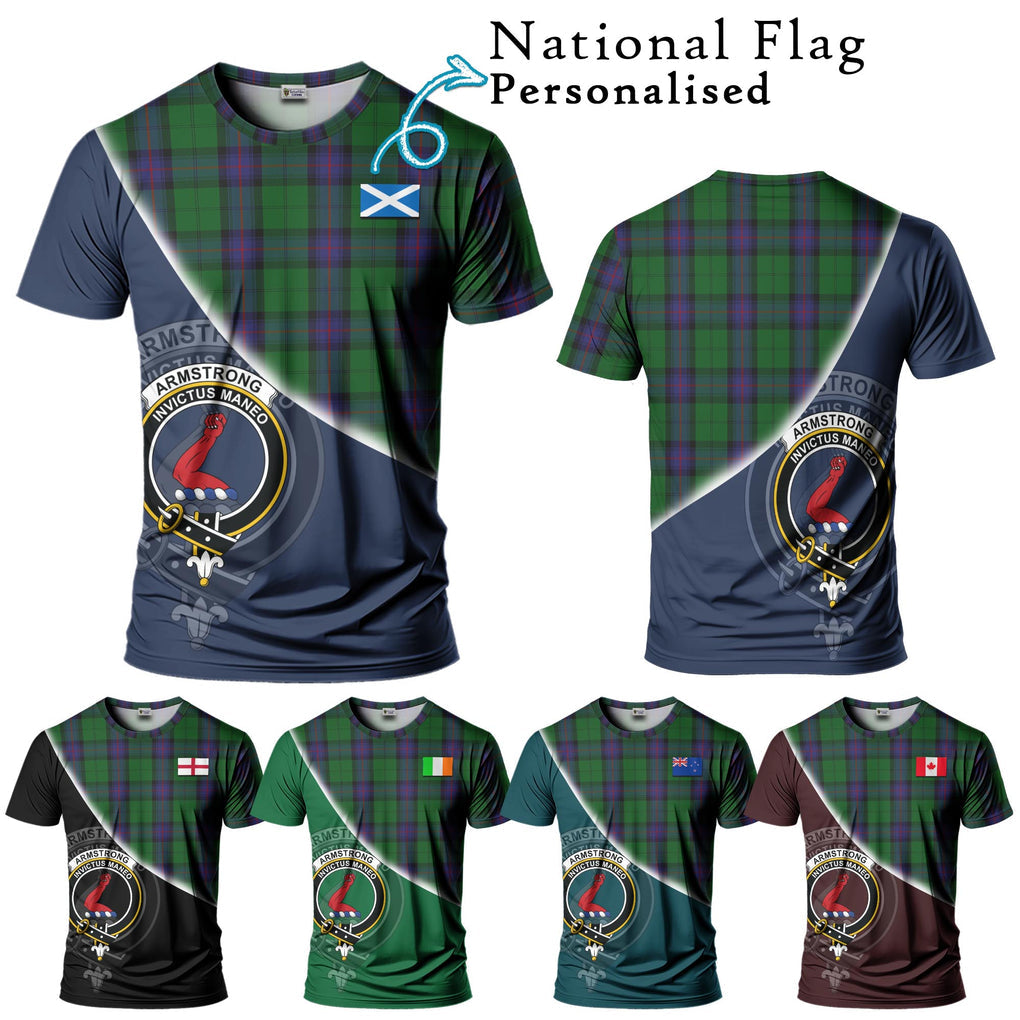 Armstrong Tartan T-Shirt with Personalised National Flag and Family Crest Half Style Kid's Shirt - Tartanvibesclothing Shop