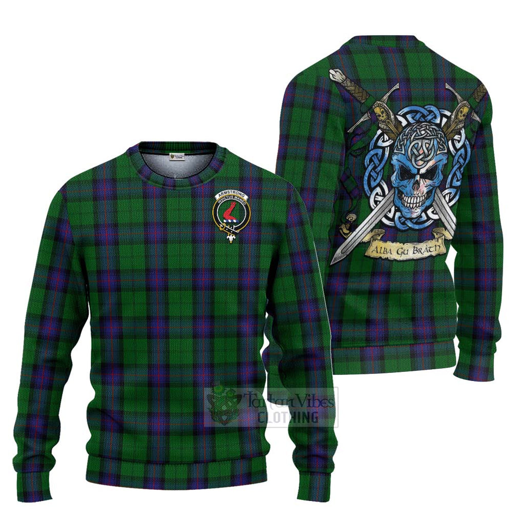 Armstrong Tartan Ugly Sweater with Family Crest Celtic Skull Style Unisex - Tartan Vibes Clothing