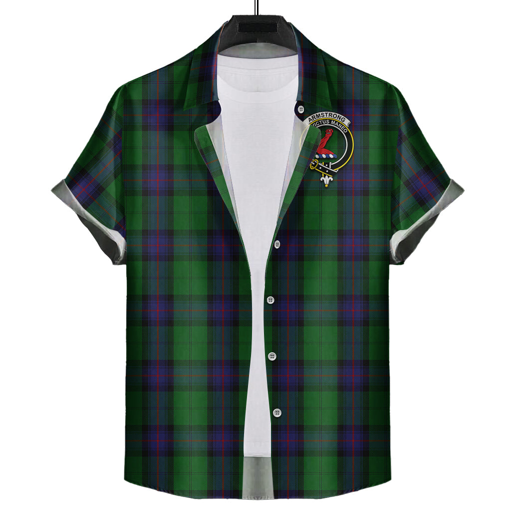 Armstrong Tartan Short Sleeve Button Down Shirt with Family Crest - Tartanvibesclothing