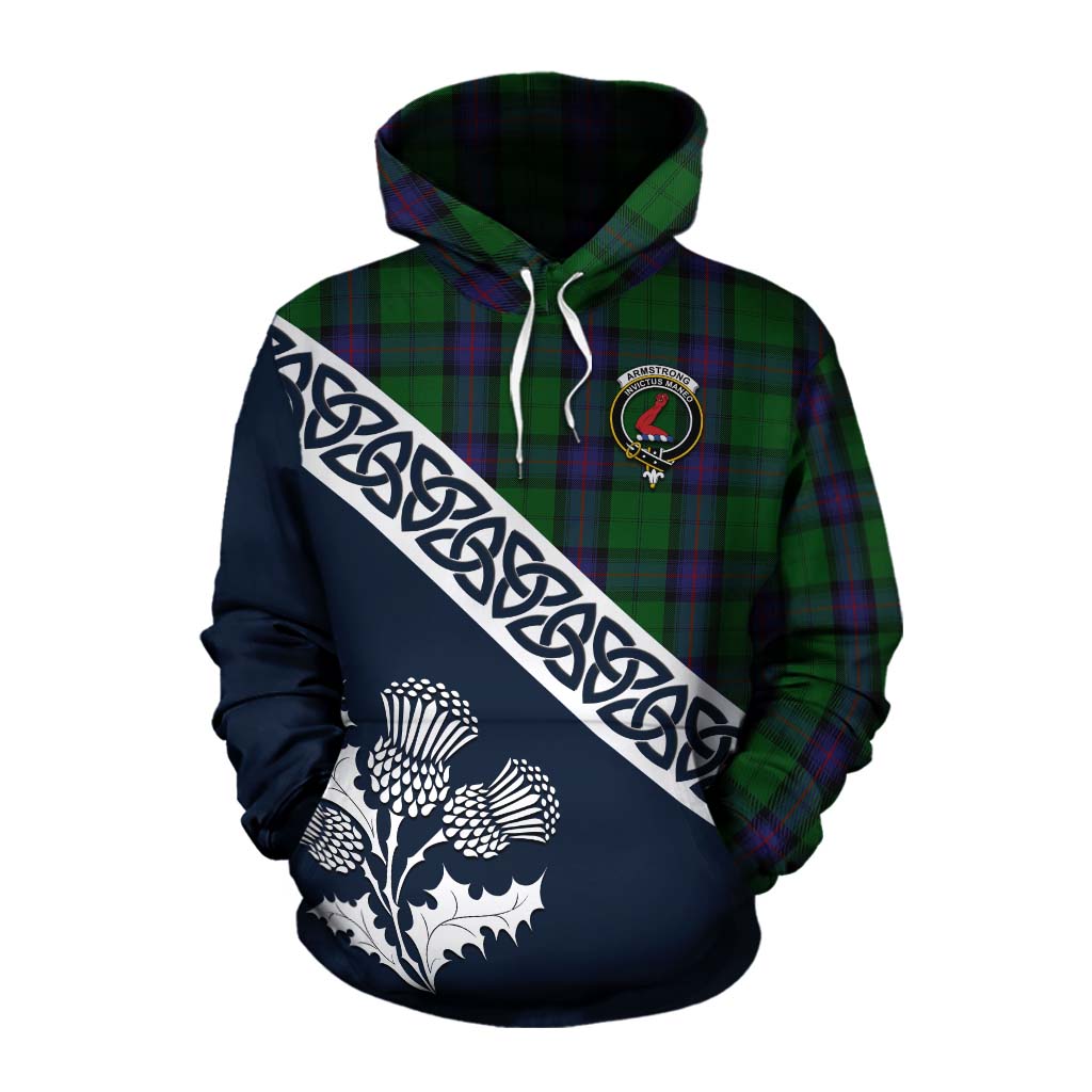 Tartan Vibes Clothing Armstrong Tartan Cotton Hoodie Featuring Thistle and Scotland Map