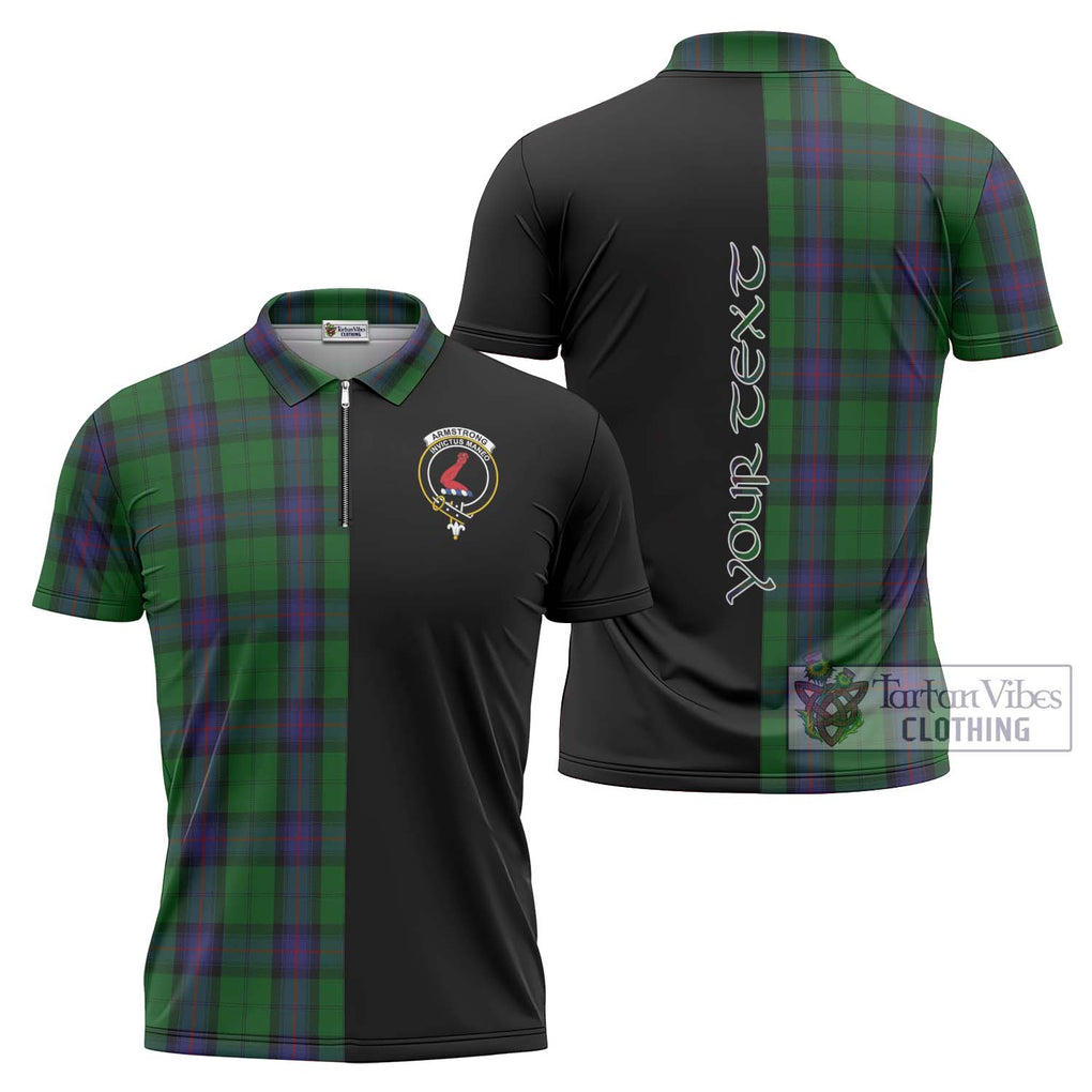 Armstrong Tartan Zipper Polo Shirt with Family Crest and Half Of Me Style Unisex - Tartanvibesclothing Shop