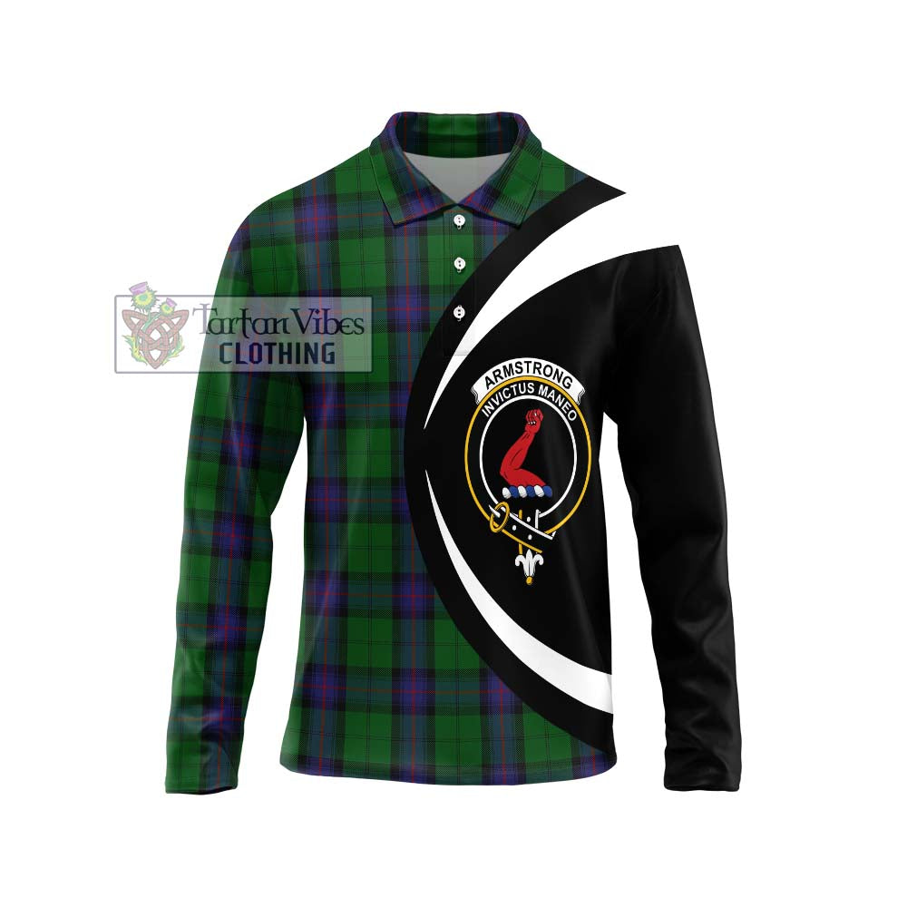 Armstrong Tartan Long Sleeve Polo Shirt with Family Crest Circle Style Unisex - Tartan Vibes Clothing