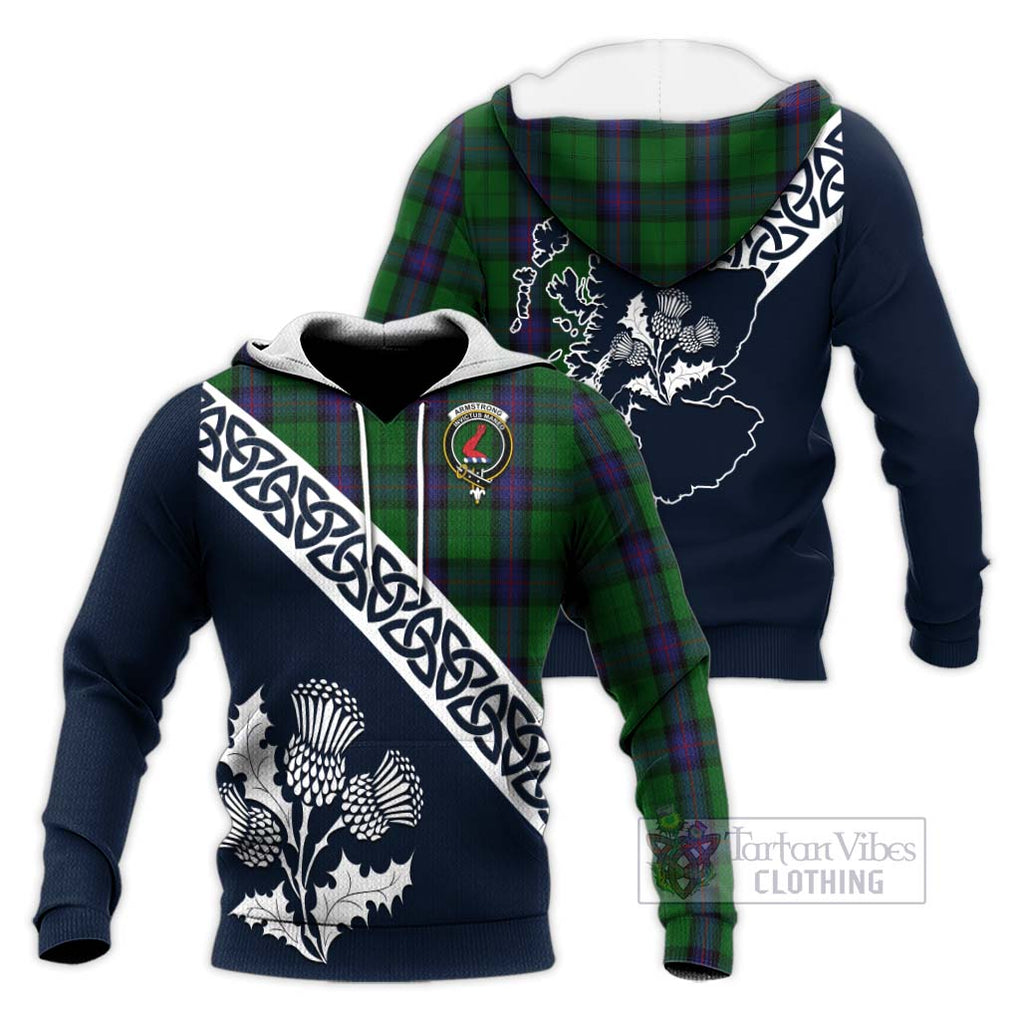 Tartan Vibes Clothing Armstrong Tartan Knitted Hoodie Featuring Thistle and Scotland Map