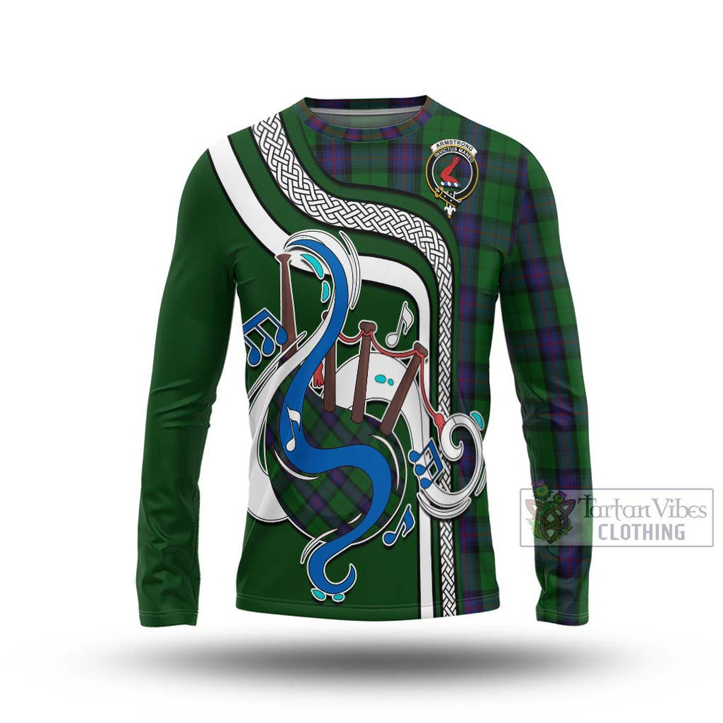 Tartan Vibes Clothing Armstrong Tartan Long Sleeve T-Shirt with Epic Bagpipe Style