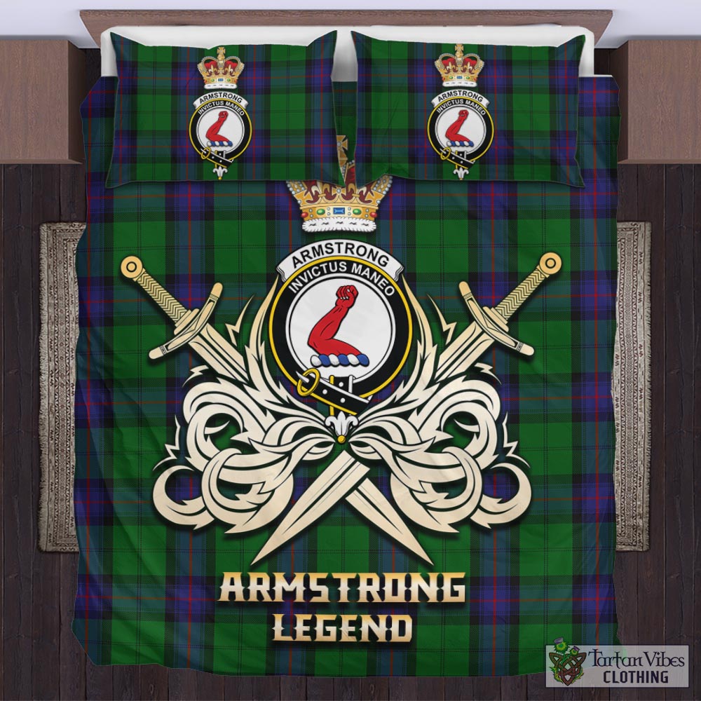 Tartan Vibes Clothing Armstrong Tartan Bedding Set with Clan Crest and the Golden Sword of Courageous Legacy