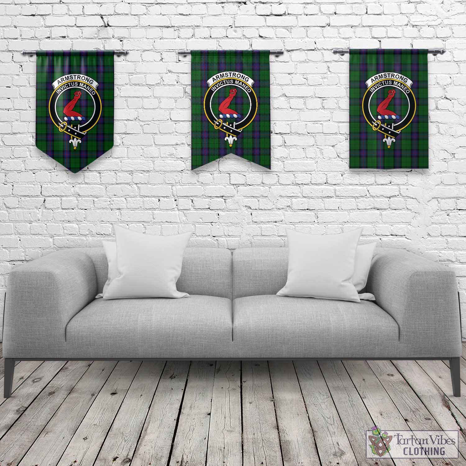 Tartan Vibes Clothing Armstrong Tartan Gonfalon, Tartan Banner with Family Crest