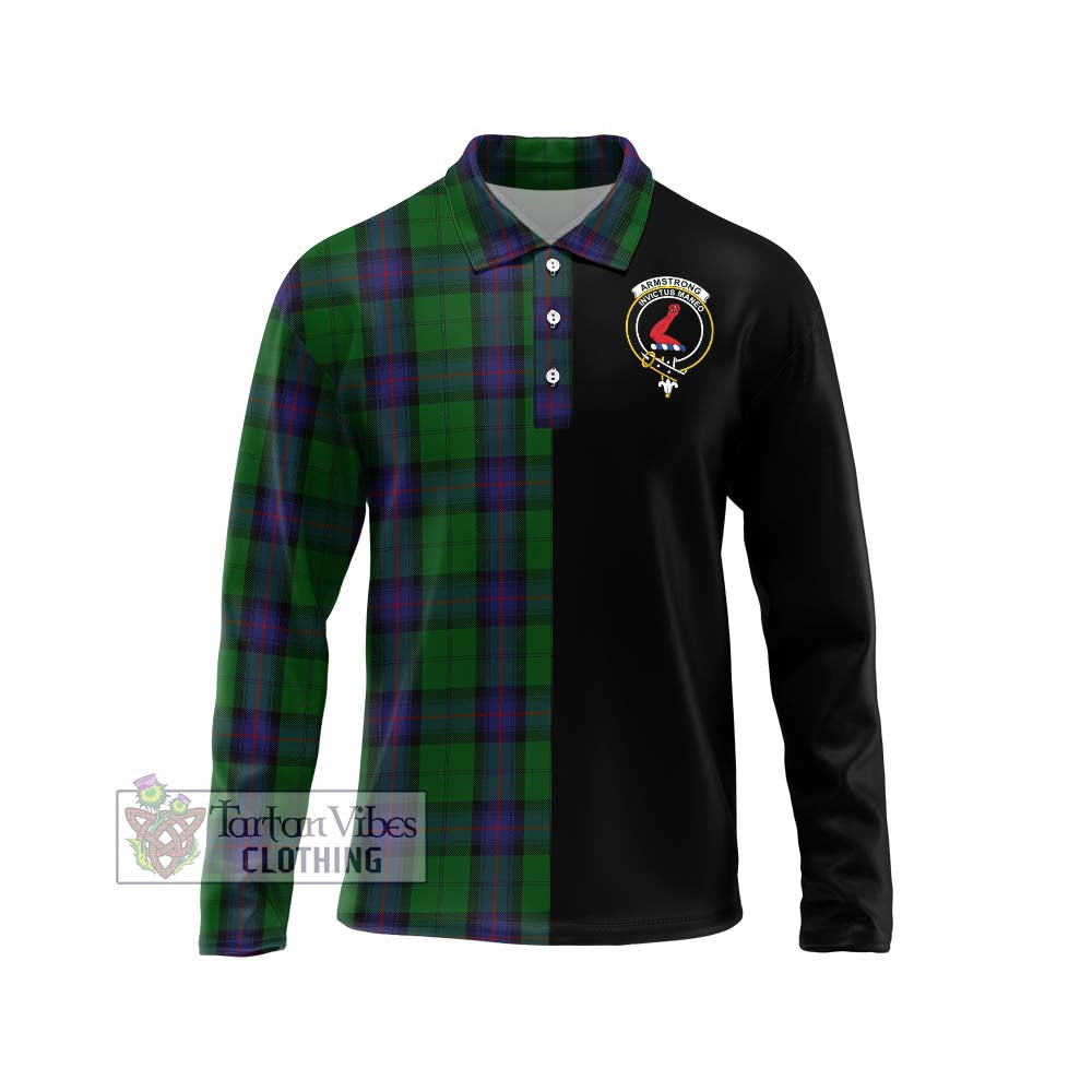 Armstrong Tartan Long Sleeve Polo Shirt with Family Crest and Half Of Me Style Unisex - Tartanvibesclothing Shop