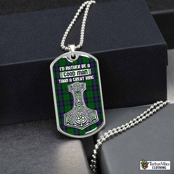 Armstrong Tartan Dog Tag Necklace Viking Mjolnir Style