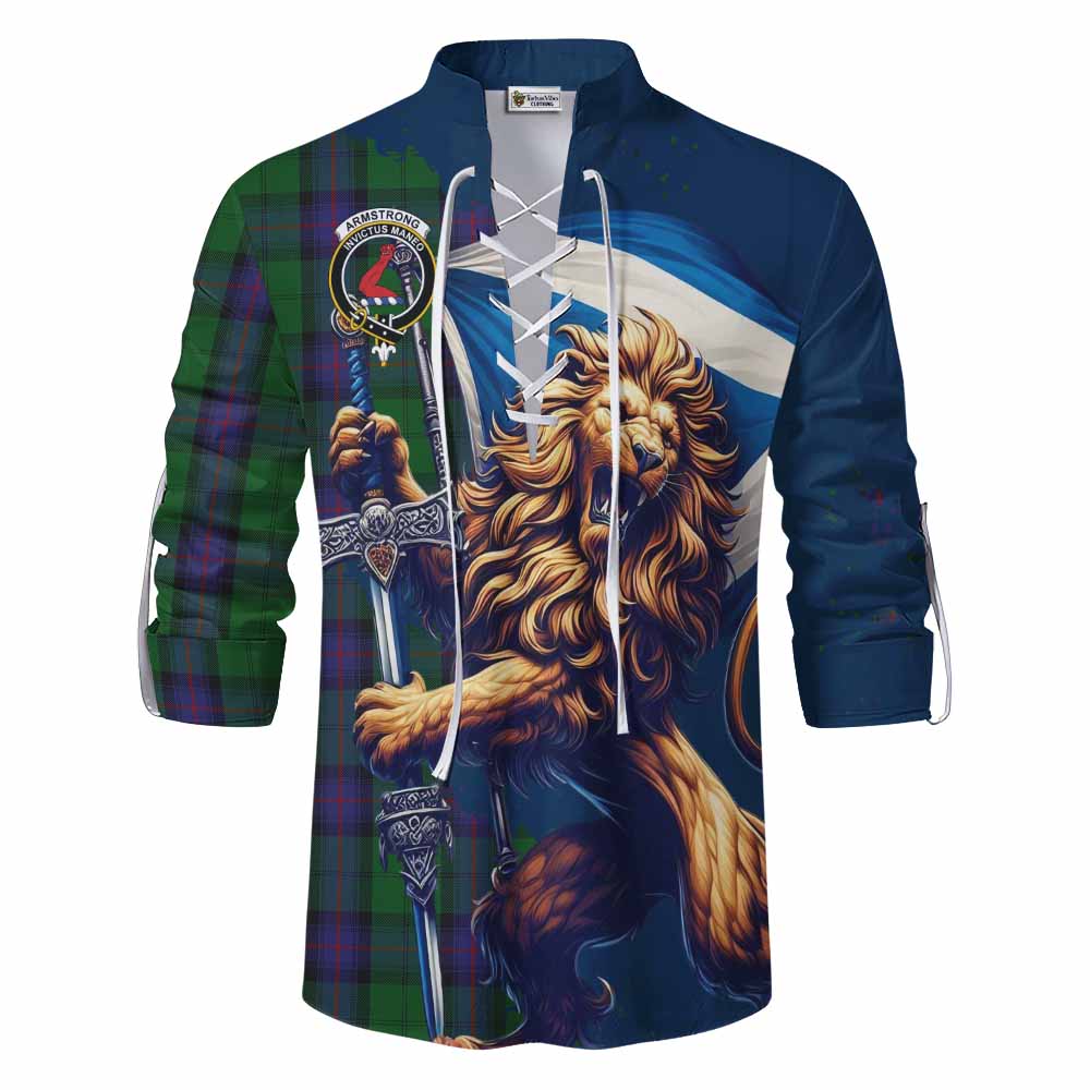 Tartan Vibes Clothing Armstrong Tartan Family Crest Ghillie Kilt Shirt with Scottish Majestic Lion