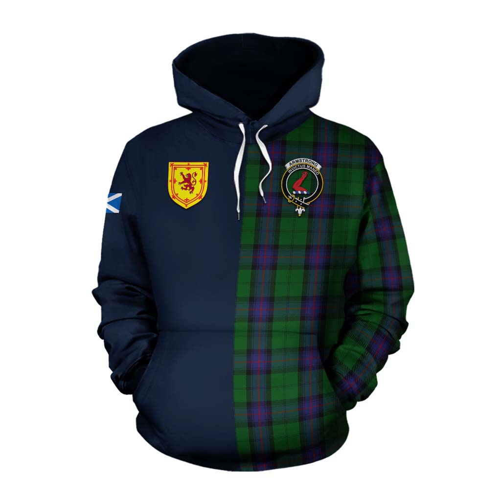 Tartan Vibes Clothing Armstrong Tartan Cotton Hoodie Alba with Scottish Lion Royal Arm Half Style