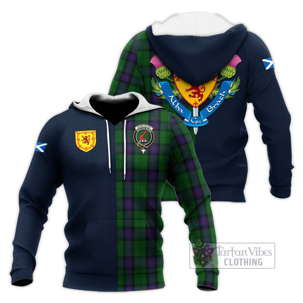 Tartan Vibes Clothing Armstrong Tartan Knitted Hoodie with Scottish Lion Royal Arm Half Style