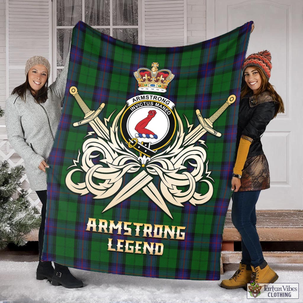 Tartan Vibes Clothing Armstrong Tartan Blanket with Clan Crest and the Golden Sword of Courageous Legacy