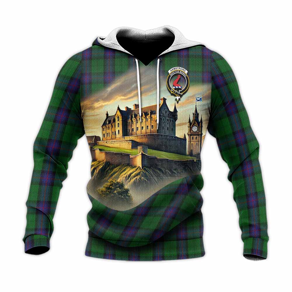 Armstrong Tartan Family Crest Knitted Hoodie with Scottish Ancient Castle Style Unisex Knitted Pullover Hoodie - Tartan Vibes Clothing