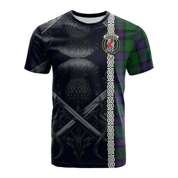 Armstrong Tartan Cotton T-shirt with Family Crest Cross Sword Thistle Celtic Vibes