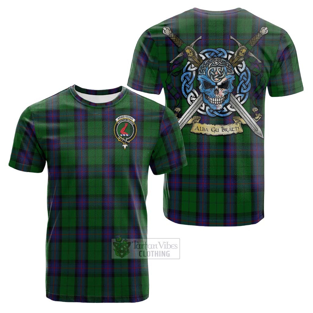 Tartan Vibes Clothing Armstrong Tartan Cotton T-shirt with Family Crest Celtic Skull Style