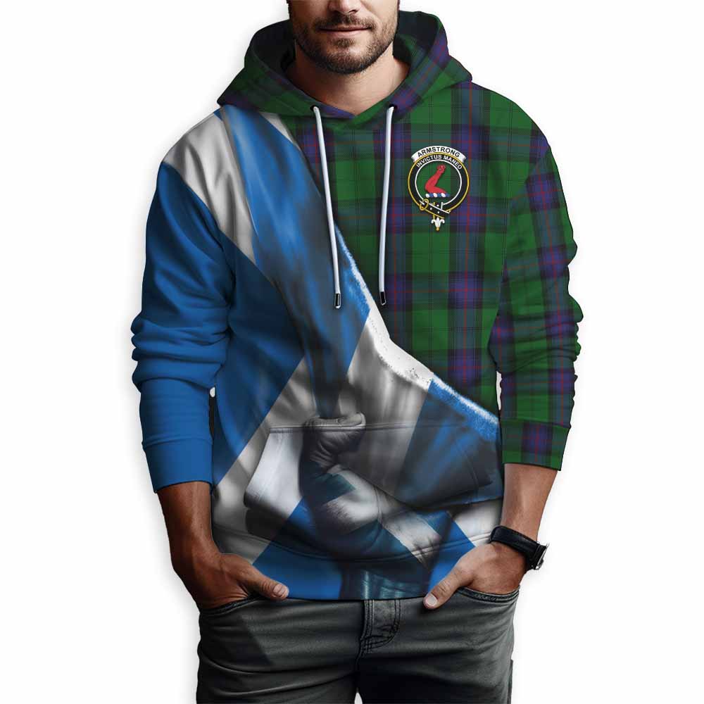 Tartan Vibes Clothing Armstrong Tartan Hoodie with Family Crest Scotland Patriotic Style