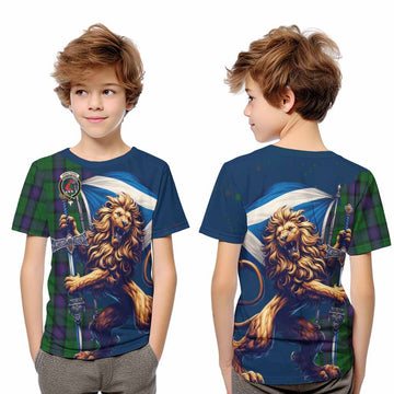 Armstrong Tartan Family Crest Kid T-Shirt with Scottish Majestic Lion Youth XL Size14 - Tartan Vibes Clothing