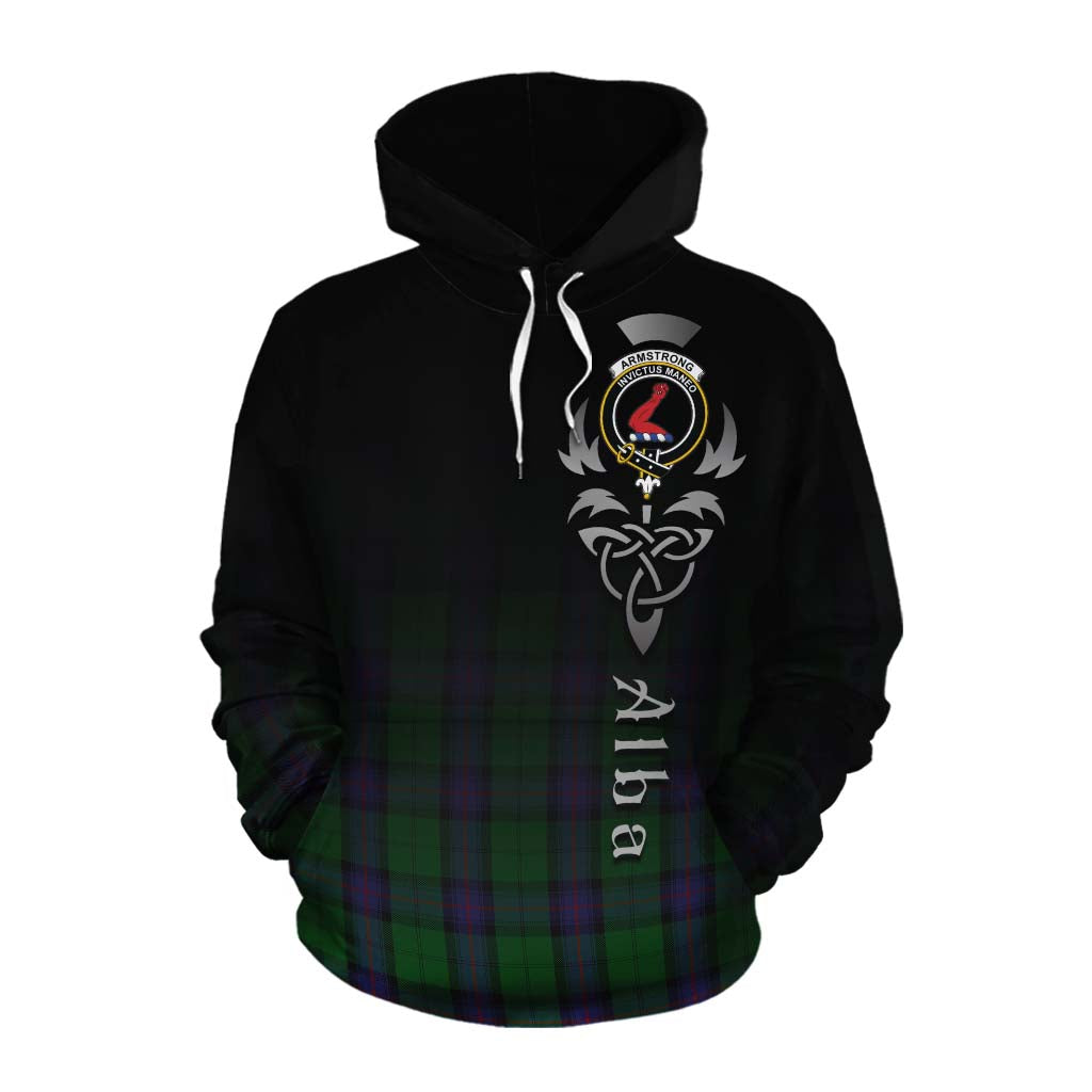 Tartan Vibes Clothing Armstrong Tartan Cotton Hoodie Featuring Alba Gu Brath Family Crest Celtic Inspired