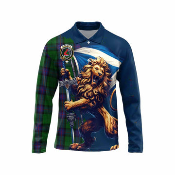 Armstrong Tartan Family Crest Long Sleeve Polo Shirt with Scottish Majestic Lion