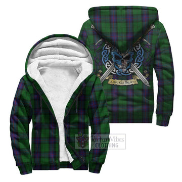 Armstrong Tartan Sherpa Hoodie with Family Crest Celtic Skull Style