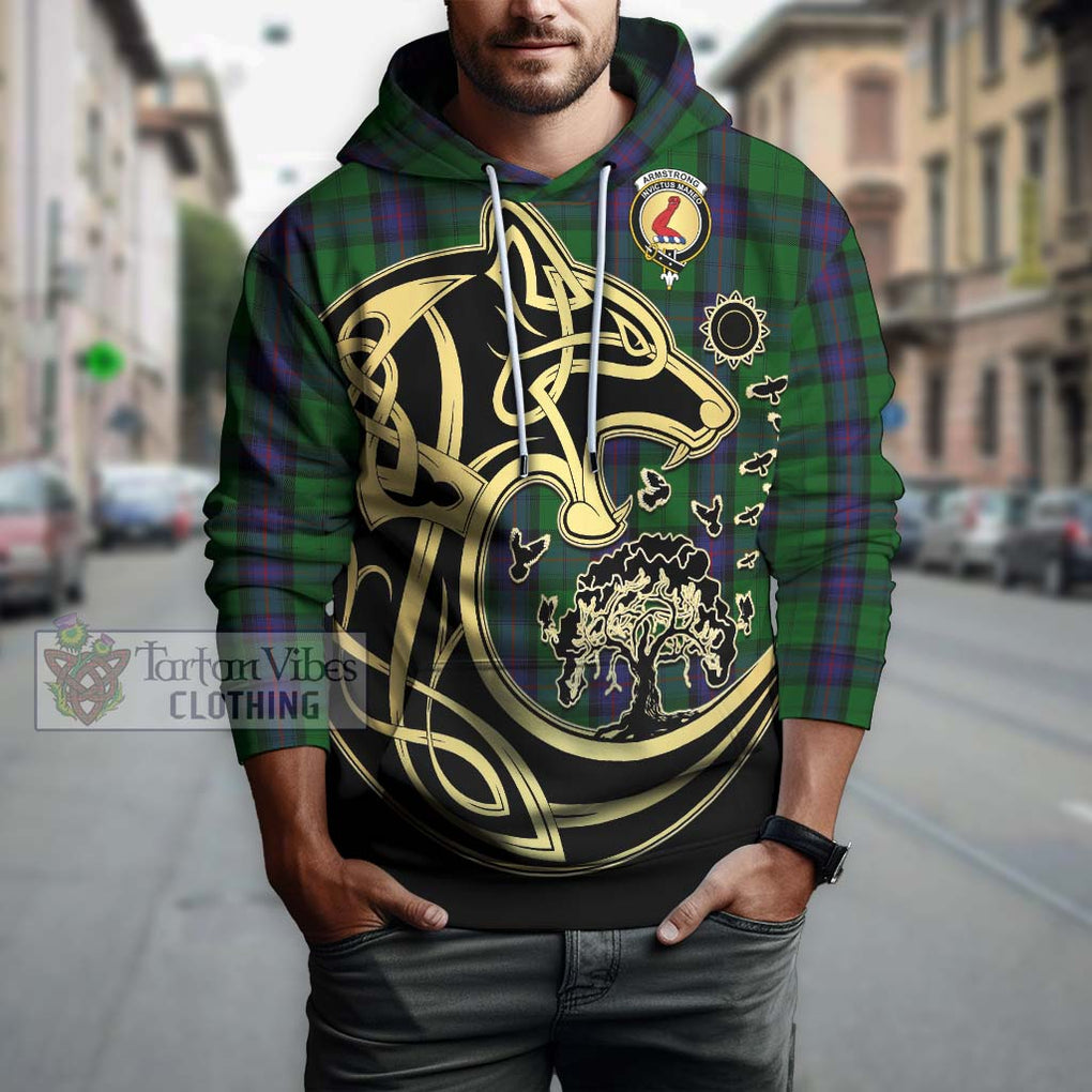 Armstrong Tartan Hoodie with Family Crest Celtic Wolf Style Zip Hoodie - Tartan Vibes Clothing