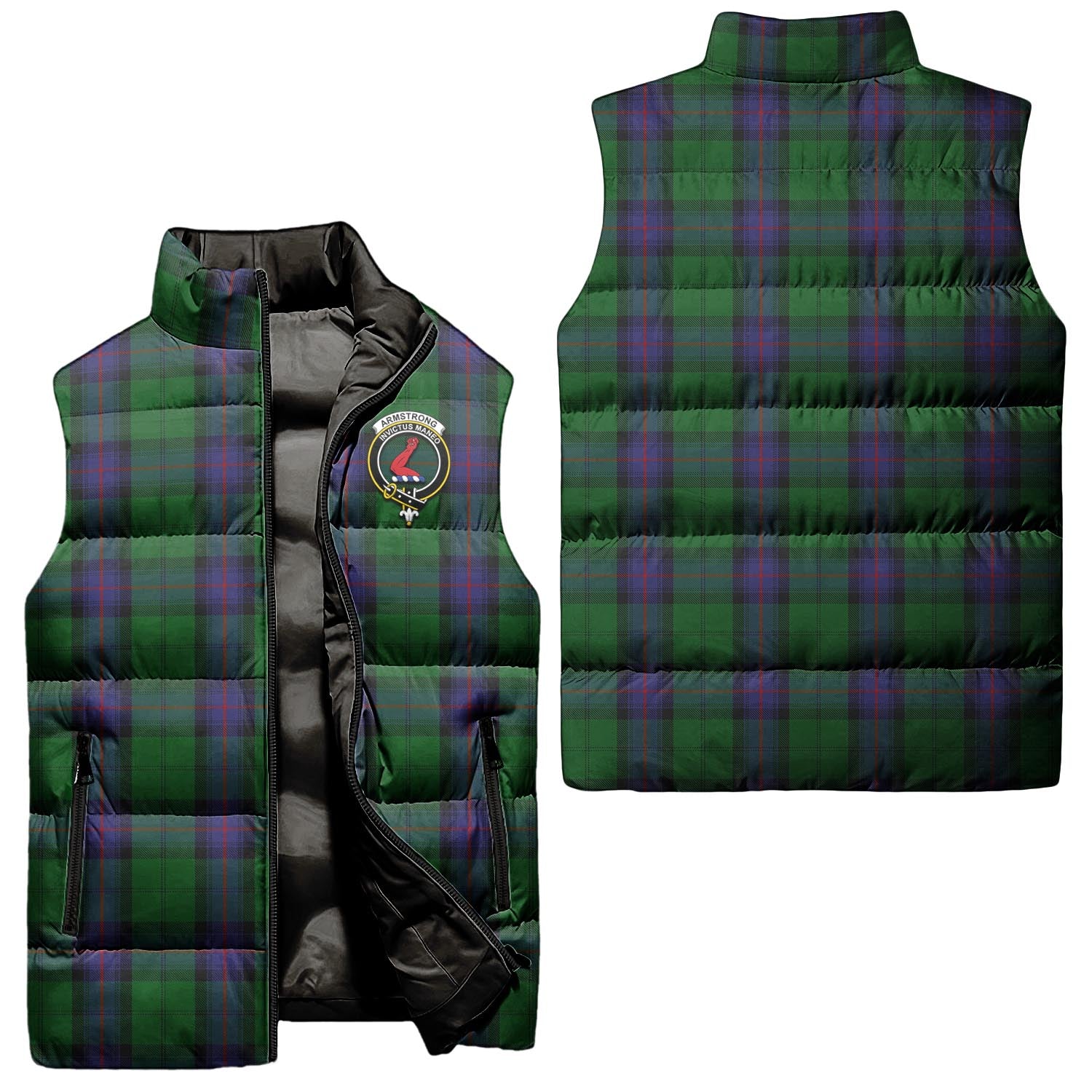 Armstrong Tartan Sleeveless Puffer Jacket with Family Crest Unisex - Tartanvibesclothing