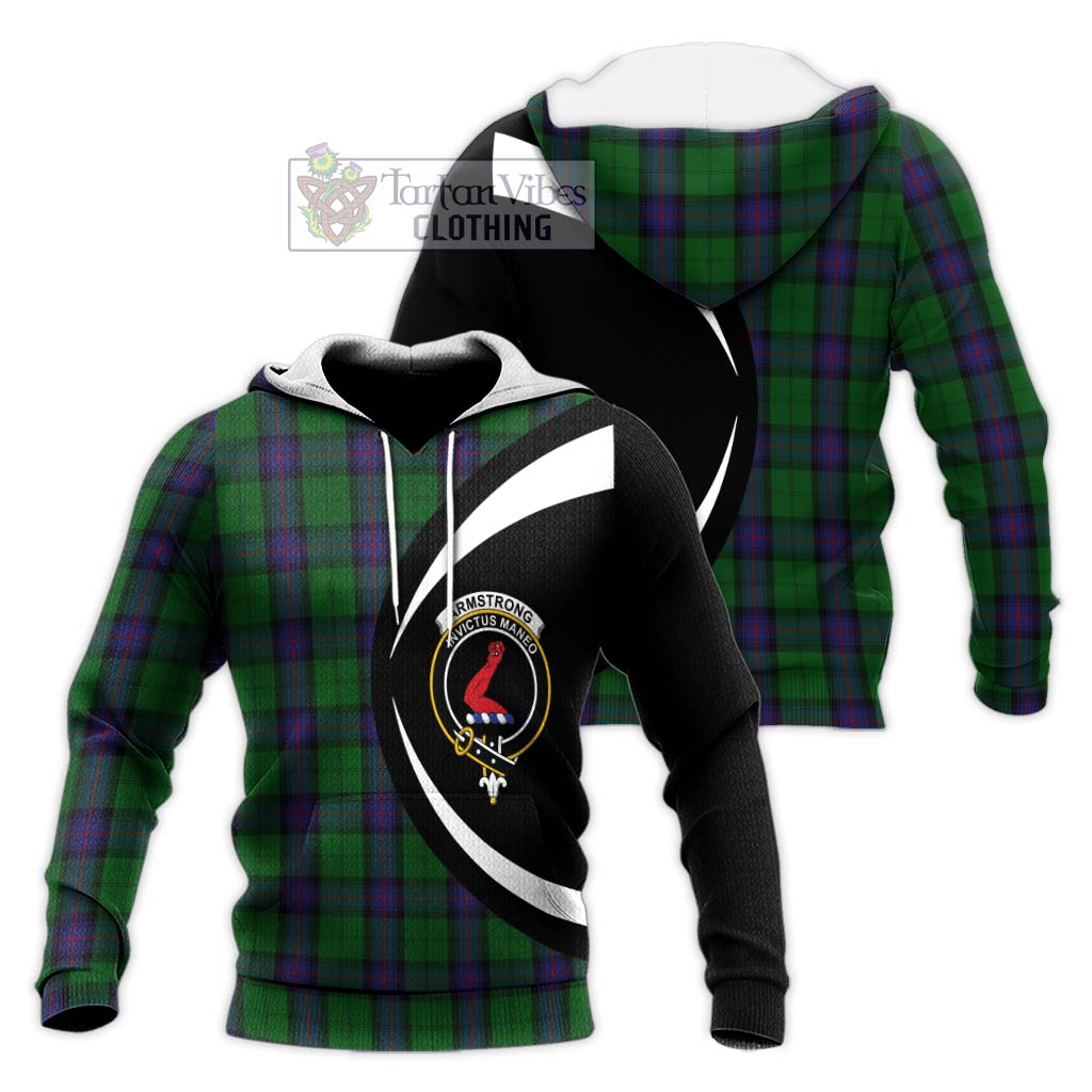 Armstrong Tartan Knitted Hoodie with Family Crest Circle Style Unisex Knitted Pullover Hoodie - Tartan Vibes Clothing