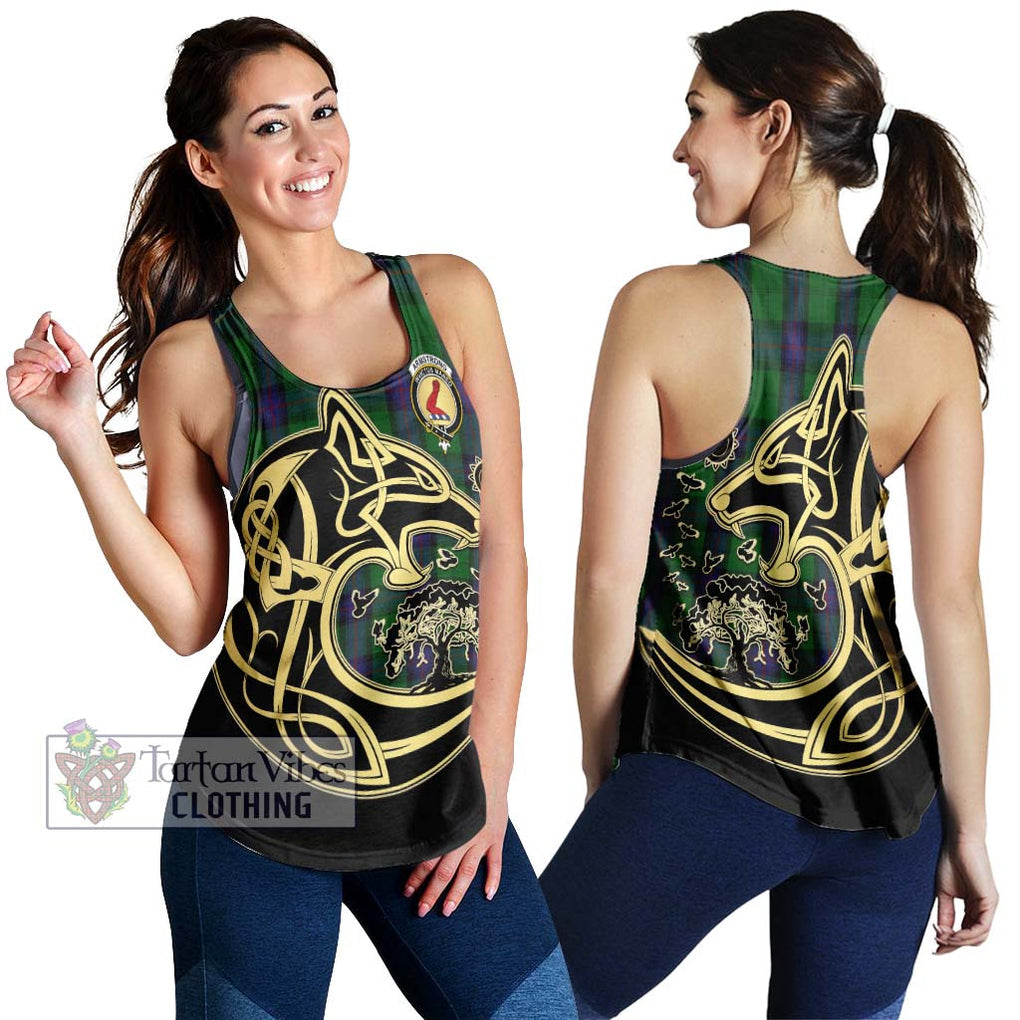 Armstrong Tartan Women's Racerback Tanks with Family Crest Celtic Wolf Style 4XL - Tartan Vibes Clothing