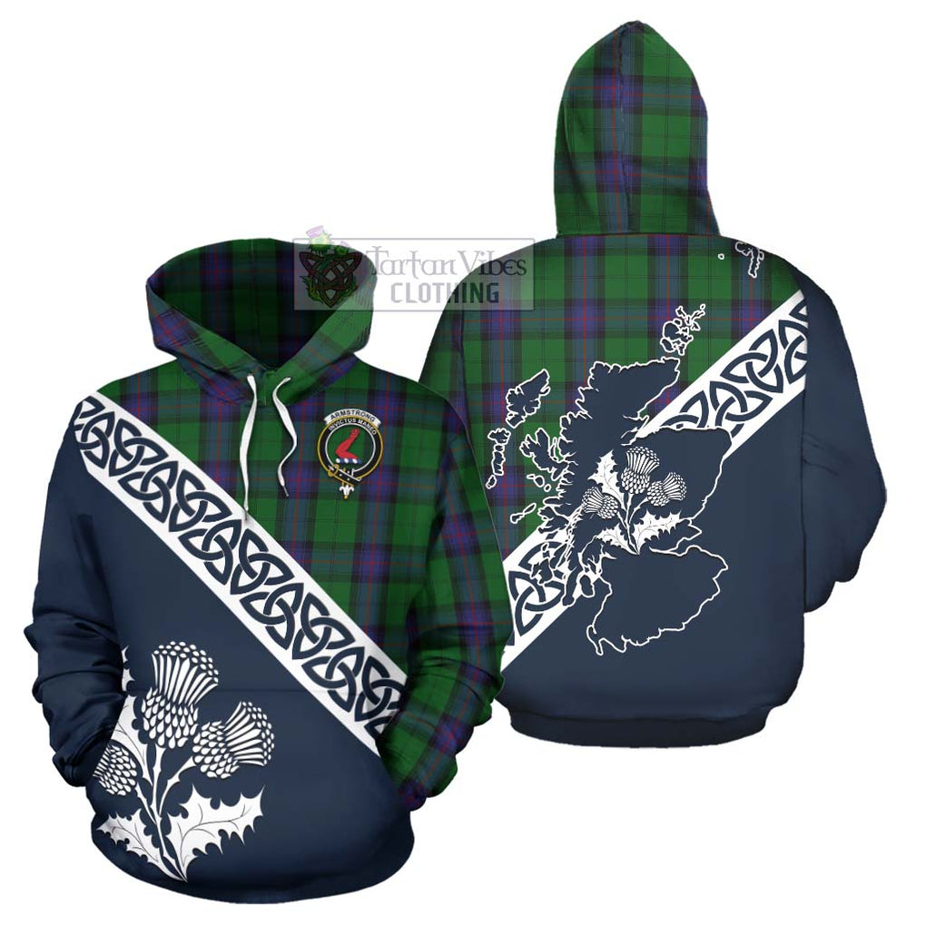 Tartan Vibes Clothing Armstrong Tartan Hoodie Featuring Thistle and Scotland Map