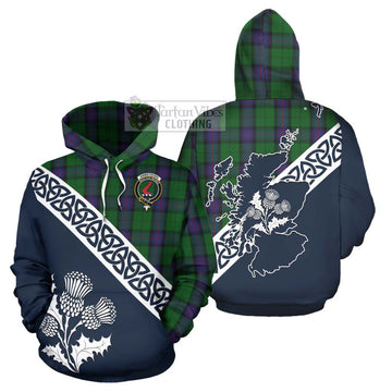 Armstrong Tartan Hoodie Featuring Thistle and Scotland Map