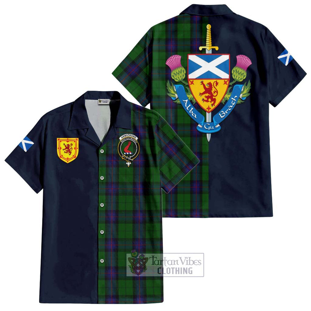 Tartan Vibes Clothing Armstrong Tartan Short Sleeve Button Shirt with Scottish Lion Royal Arm Half Style